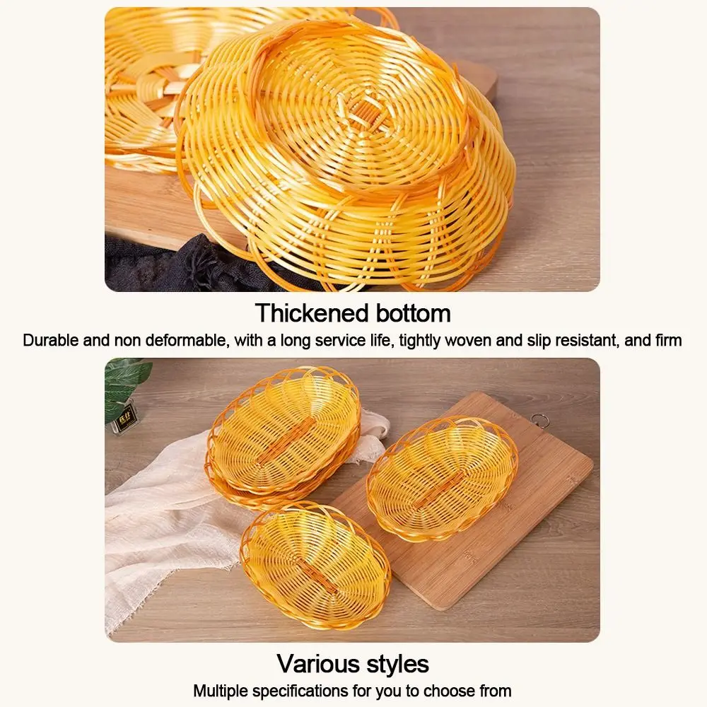 New Plastic Imitation Rattan Basket Round Woven Food Plate Fruit Basket Breakfast Cake Snack