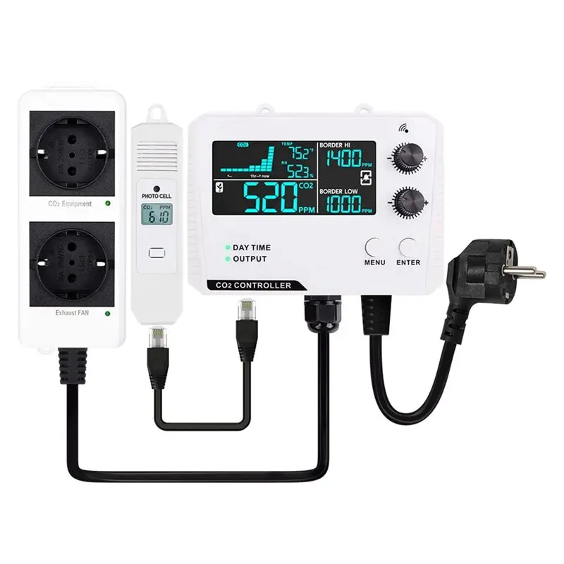 

A24F-Carbon Dioxide Controller Dual Channel Split Probe CO2 Monitor CO2 Pressure Reducer Valve For Greenhouse EU Plug