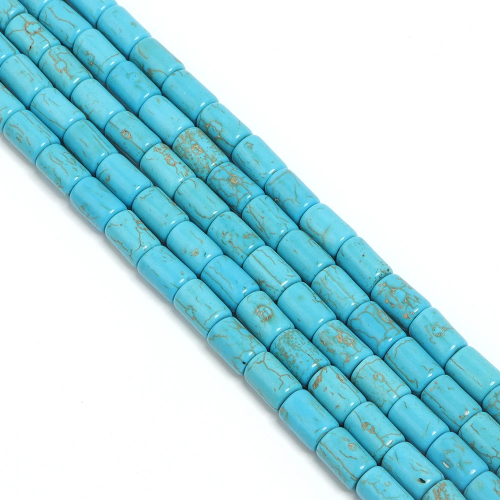 Natural Turquoises Stone Beads Blue White Cylinder Cube Shape Loose Spacer Bead for DIY Bracelet Jewelry Making  Accessories