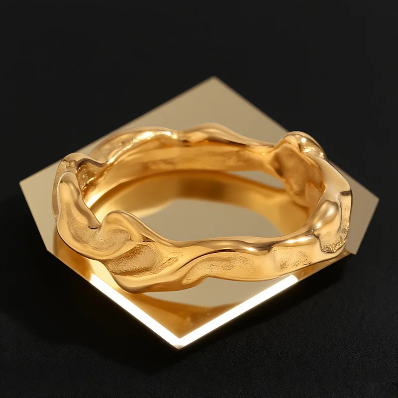 Women's Gold Plated Wide Bracelet Artistic Wrinkle Texture Jewelry Luxury Light Fashion Accessory