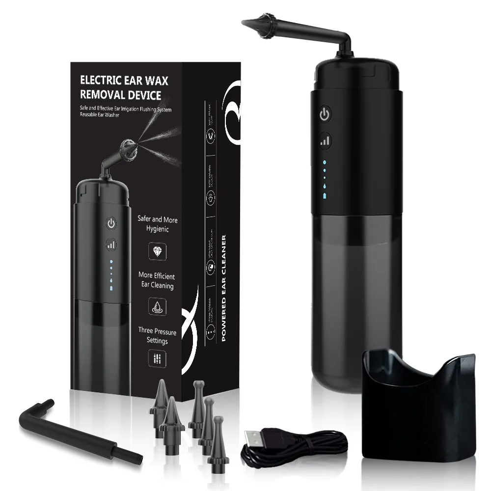 

Black Wolf Ear Wash, Fully Automatic Electric Ear Cleaner 2 Kinds of Nozzles Spray Earwaxs Stacking Intelligent Ear Punch