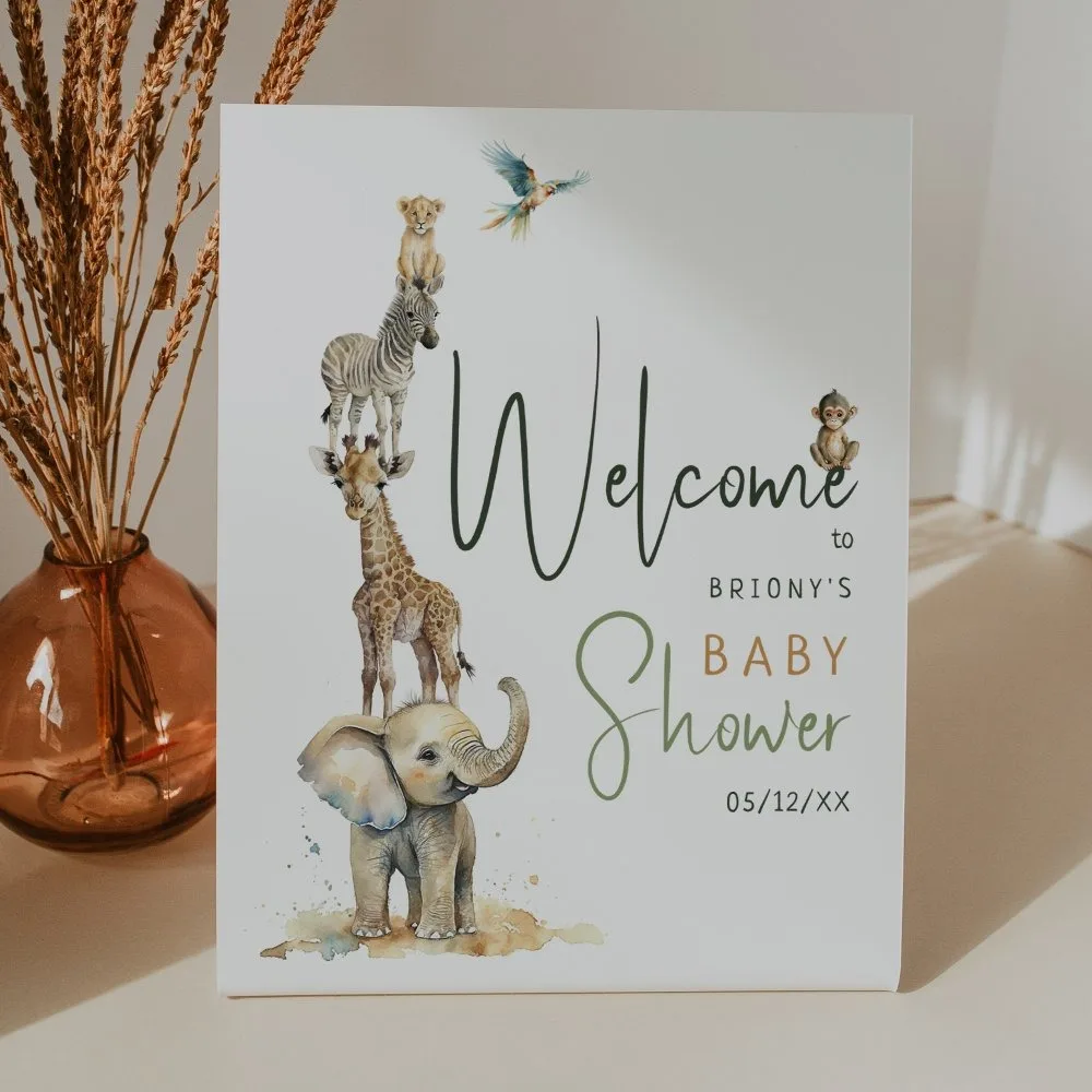 

Personalized Jungle Safari Animals Baby Shower Welcome Sign Poster Custom Wall Art Print Birthday Party Decor Canvas Painting