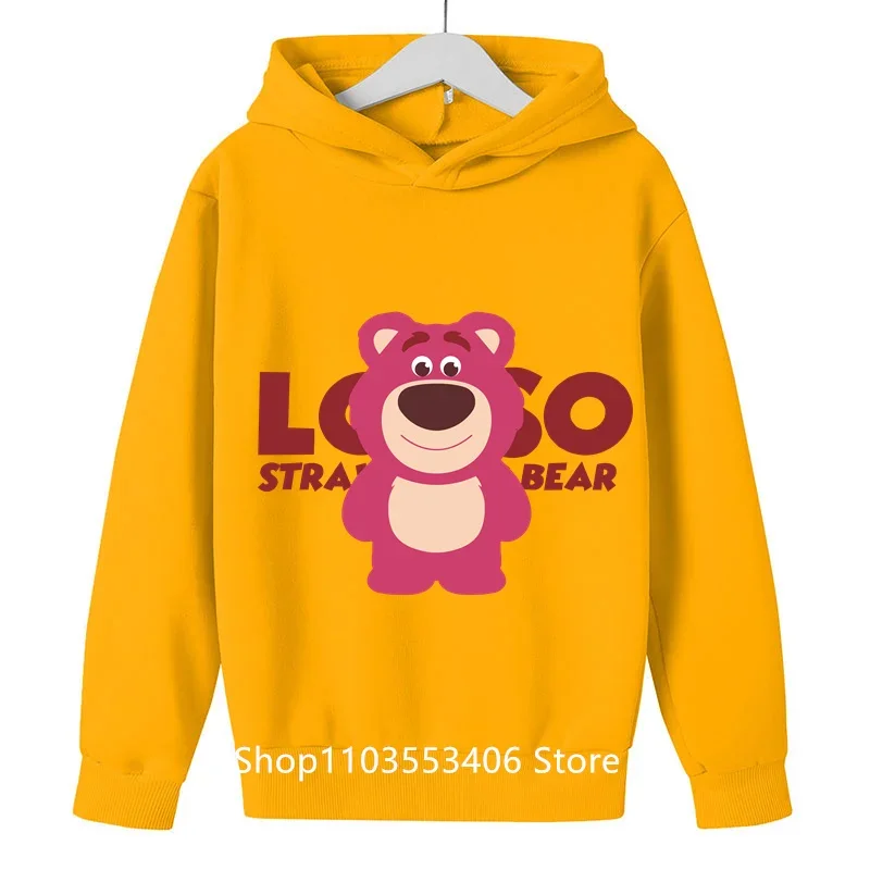 Sudadera con capucha para niño y niña, suéter informal de algodón con estampado de oso de fresa, moda para exteriores, primavera y otoño, novedad de 2024