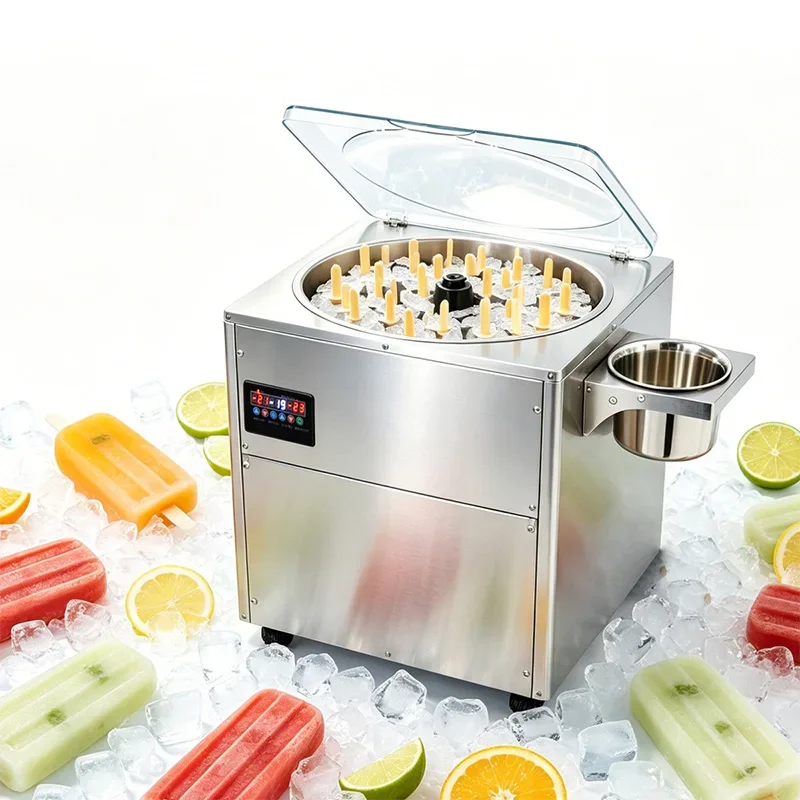 Countertop Stainless Steel Popsicle Maker 32 PCS/Pot, Automatic Rotation, Compressor Cooling, Pasteurized Handmade Popsicles