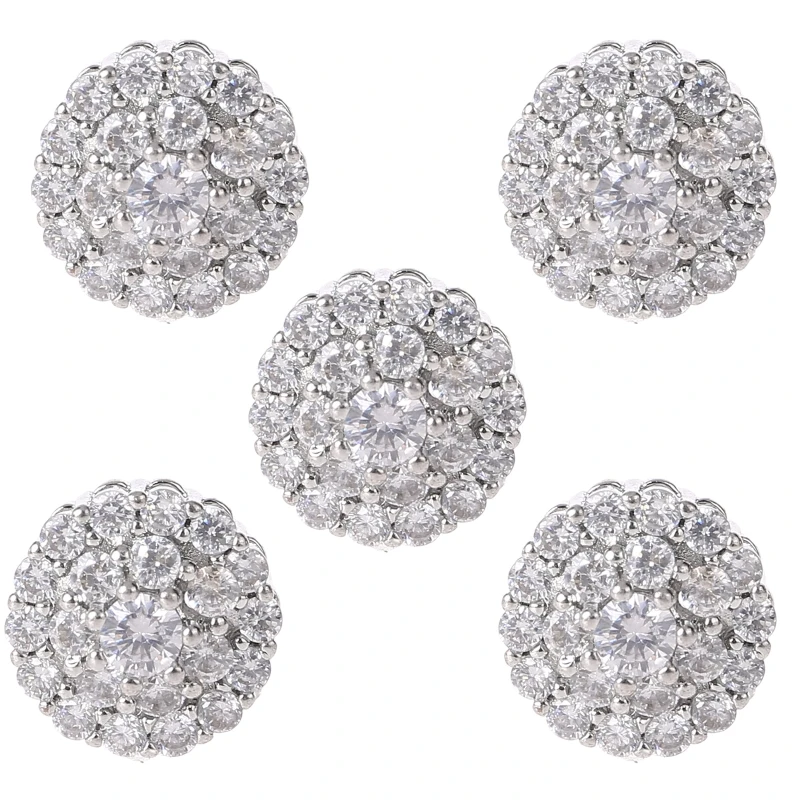 50JB 5Pcs 12mm Crystal for Rhinestone Flower Round Buttons with Loop Metal Embellishm