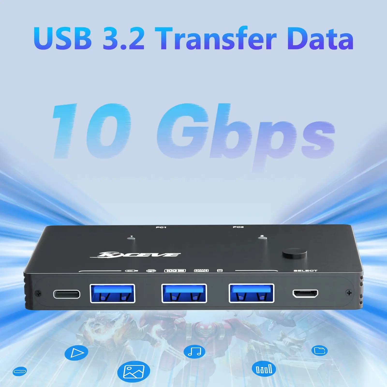Imagem -06 - Kceve-usb 3.2 Switch para Computadores Computadores Usb c 10gbps em Out para pc Share Dispositivos Usb Impressora Scanner Mouse Teclado