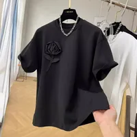 Authentic Otelis Cotton T-Shirt Round Neck Short Sleeves Floral Stereoscopic Design Women's Summer New Style Top