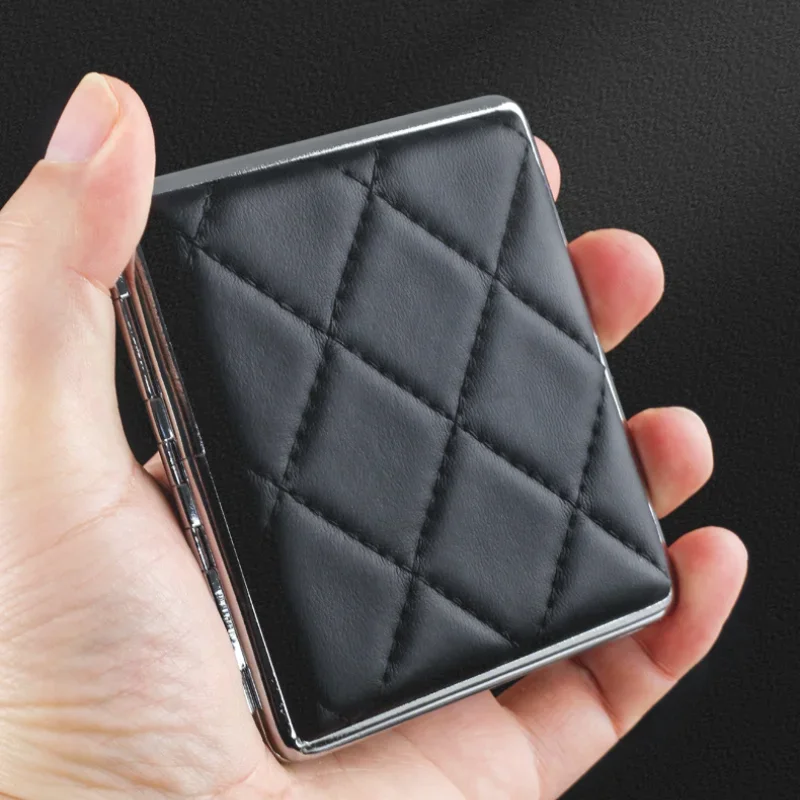 New PU Leather Cigarette Box for 20Pcs Coarse Cigarette Creative Metal Cigarette Box Anti Pressure Cigarette Holder