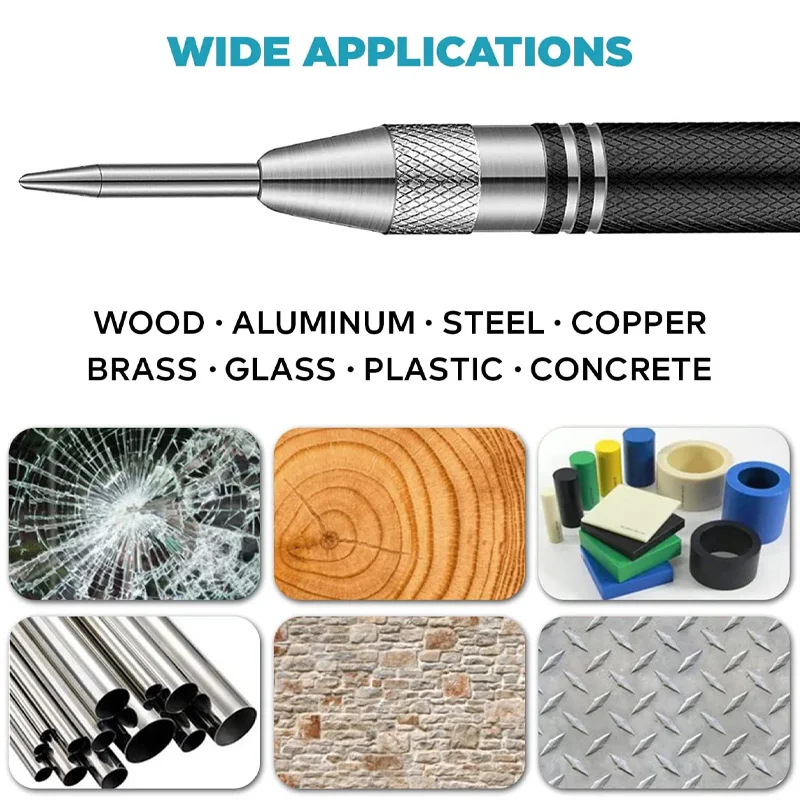 Automatische centerpons Algemene houtbewerking Metaalboor Verstelbare veerbelaste automatische punch Handgereedschap voor metaal Hout Glas