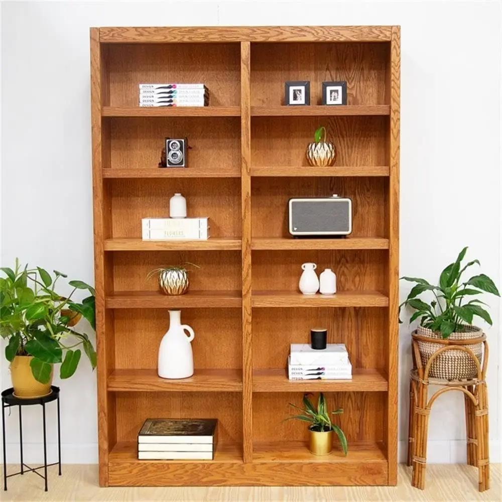 

BOWERY HILL 84" Traditional Double Wide Wood Bookshel Bookcase with 10 Adjustable Shelves and 2 ixed Shelves, Assembly Required,