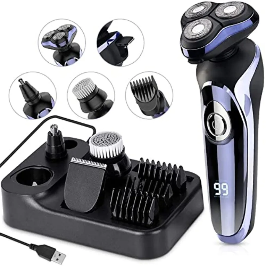 Afeitadora Eléctrica para Hombre 4 en 1, Afeitadora Rotativa, Recortadora de Barba, Afeitadora Eléctrica Impermeable, Carga Rápida USB, Inalámbrica, para Barba y Nariz