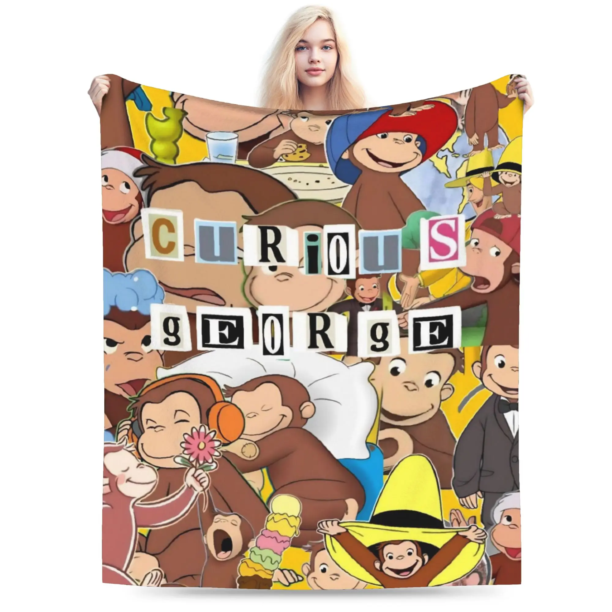 Curious George African Monkey  Blanket Multi-size Super Soft Cozy  Throw Blankets for Couch Sofa and Bed