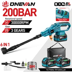 ONEVAN 200Bar Brushless High Pressure Washer Gun 3500W 6in1 Cordless Spray Gun Car Garden Washer Tool For Makita 18V Battery Pin