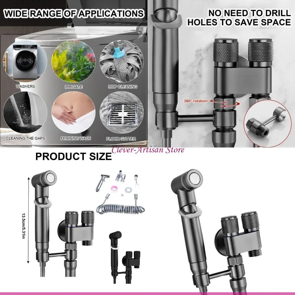 

E06B Handheld Bidet Sprayer Attachment Toilet Bidet Faucet Sprayer Shower with Double Outlet Valves for Feminine Wash