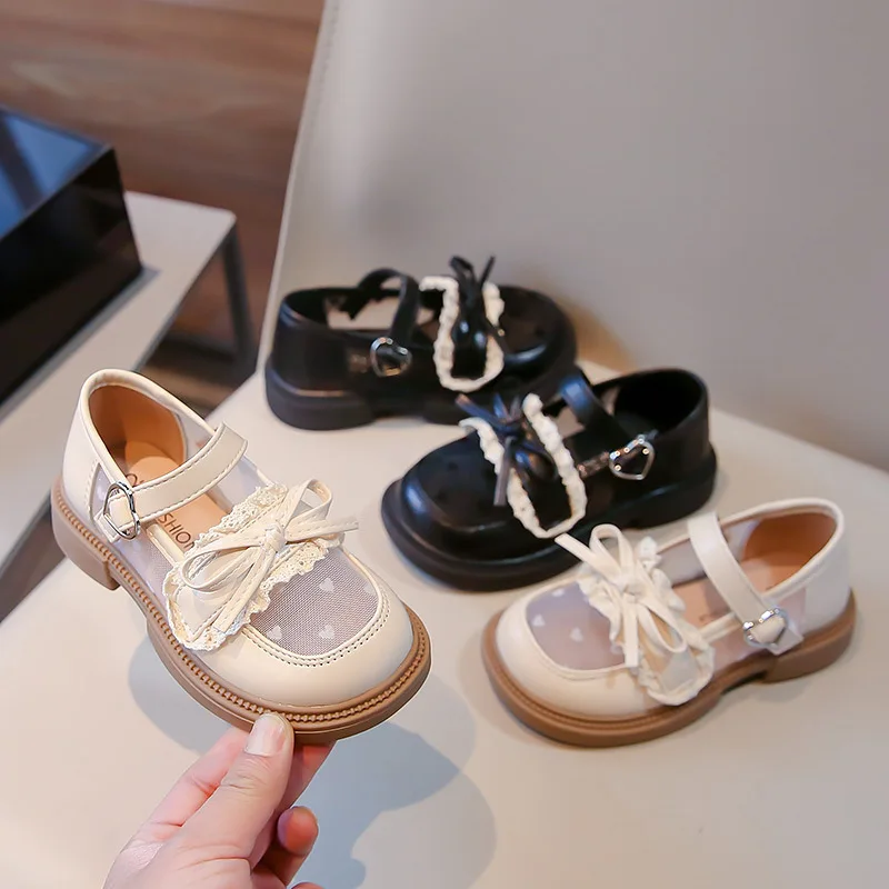 Children Princess Shoes for Girls Fashion Casual Leather Shoes Bow-knot Classic British Style Vintage Retro College Design New
