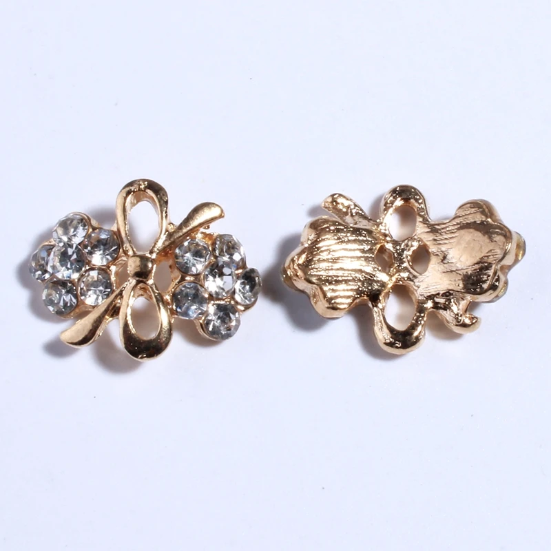 10PCS 14*20MM Vintage Bows Shape Crystal Buttons For Clothing Shoes Decoration Rhinestone Button For Wedding Home