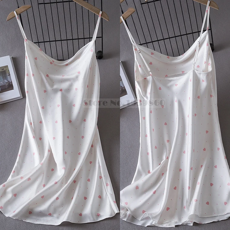 Summer Female Chemise Nightgown Sleepwear Print Flower Nightie Nightwear Sexy Strap Swing Collar Mini Nightdress Satin Home Wear