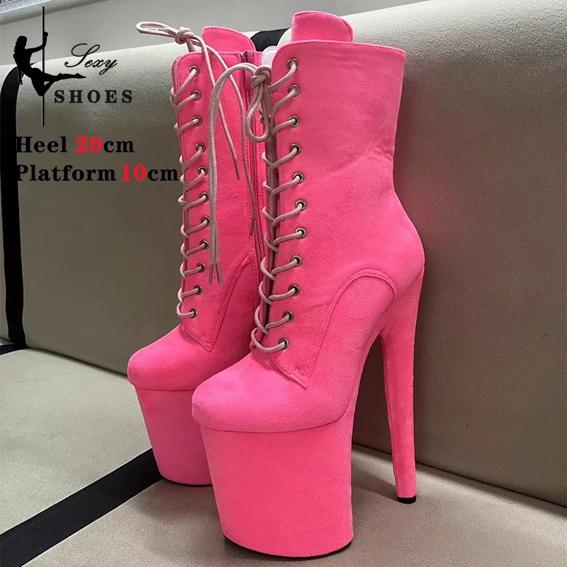 

Ankle Boots 8"Heel Platform Extreme Pole Dance Strappy Flannel Ankle Boots In Stock Multicolour Colors Red Boots Fast Shipping