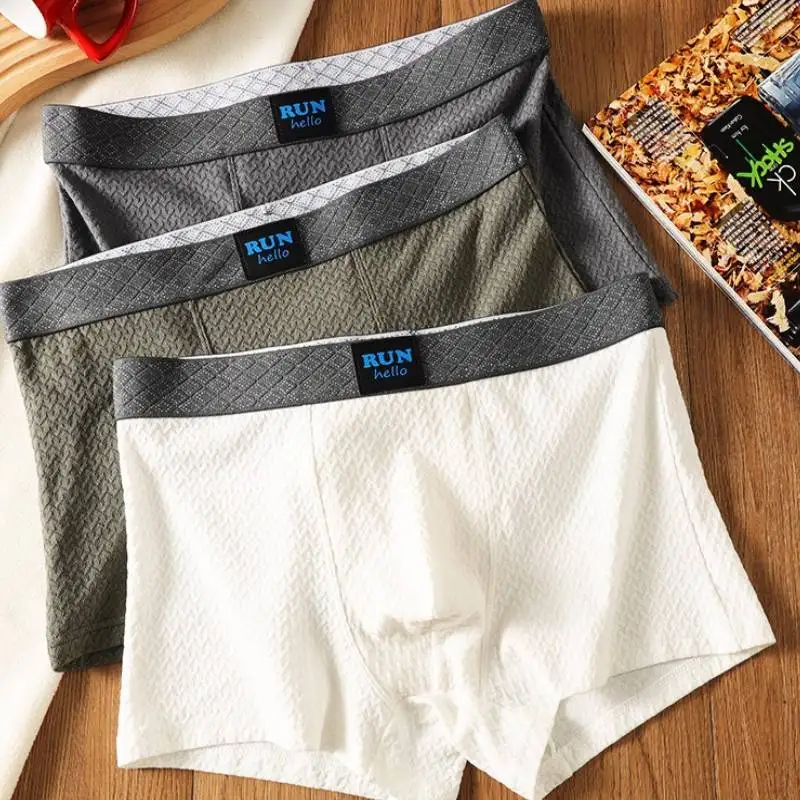 

Мужское нижнее белье из трех предметов, хлопковые боксеры, мужские трусы, однотонные шорты, мужские трусы, удобные U-образные выпуклые мужские трусы