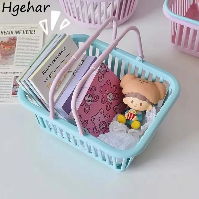 Ins Cute Pink Plastic Storage Baskets Desktop Sundries Neatening Organization Sweet Portable Mini Basket Book Snacks Container