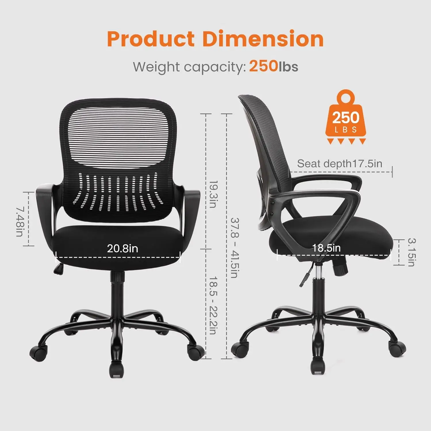 Office Computer Desk Management Executive Chair, Ergonomic Mid-Back Mesh Rolling Work Swivel Chair with Wheels