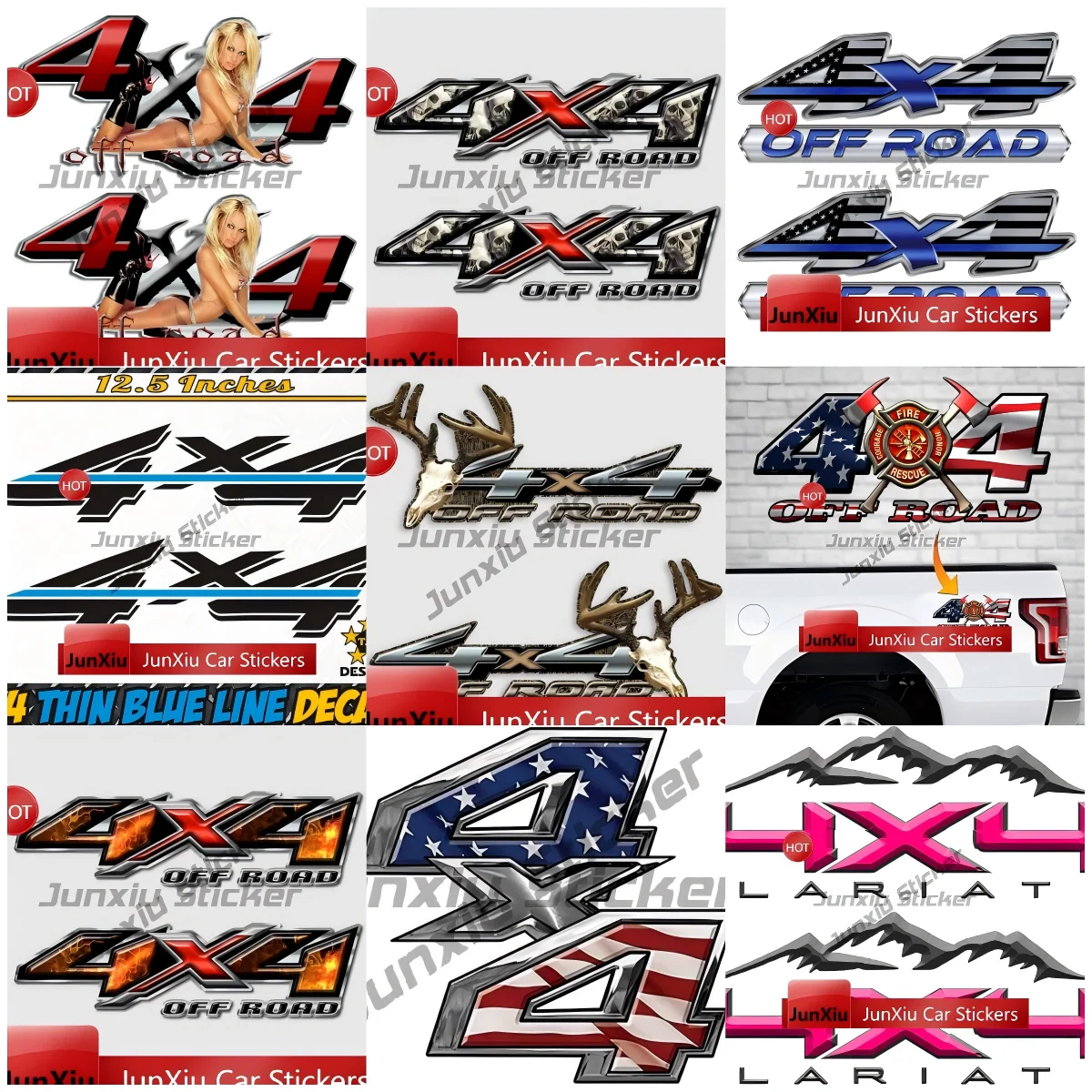 2pcs 4x4 Red Bikini Girl Truck Decal Sexy Autobody Sticker 4x4 Truck Firefighter Sticker Orange Fire Off Road Decal Graphic Usa