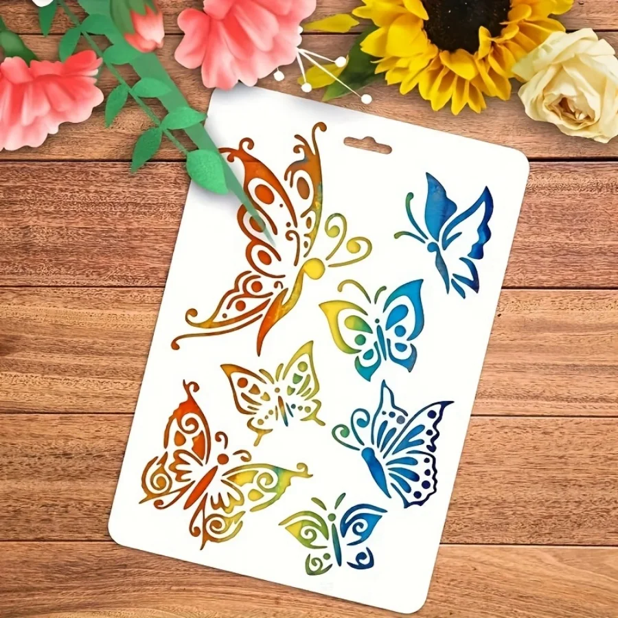 PET 나비 그리기 스텐실 |   재사용 가능한 DIY 에어브러시 템플릿 |   다양한 나비 디자인 |   공예 그림 도구