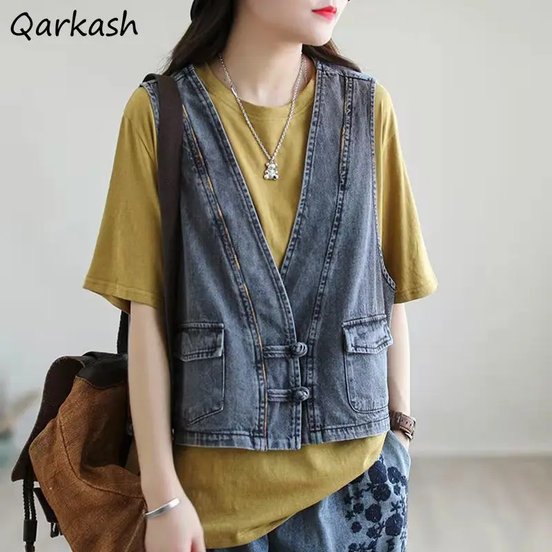 

Vests Women College Pockets Simple Ins All-match Ulzzang Loose Korean Fashion Cozy Solid Hot Sale V-neck New Spring Топ Женский