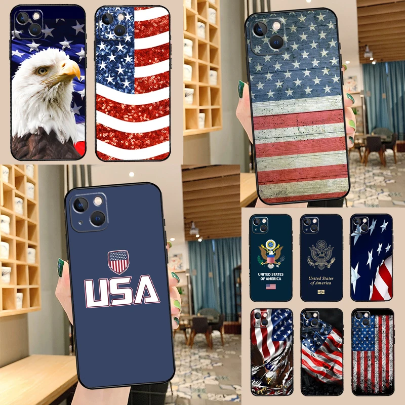 America USA Flag Cover For iPhone 14 15 16 Pro Max XS XR X Case For iPhone 11 12 13 Pro Max Mini Plus