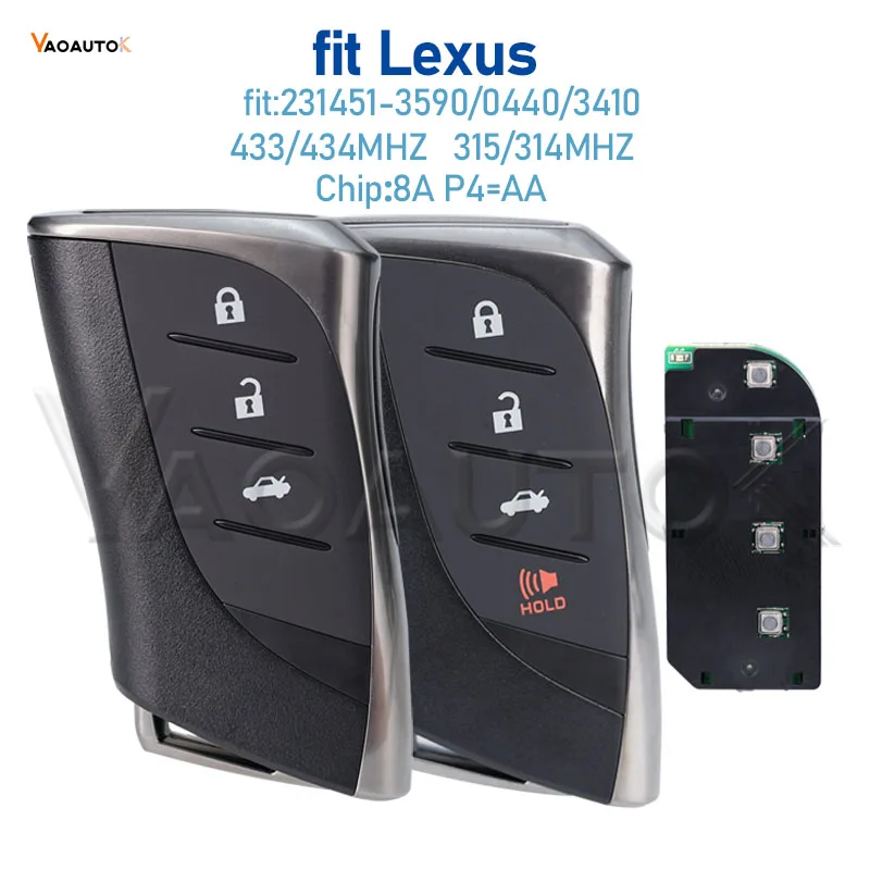 New Smart Remote Car Key For Lexus ES300h ES350 RX270 RX300 RX350 RX450H 231451-3590 0440 3410 P4=AA 312/314/433.58/434.42MHz