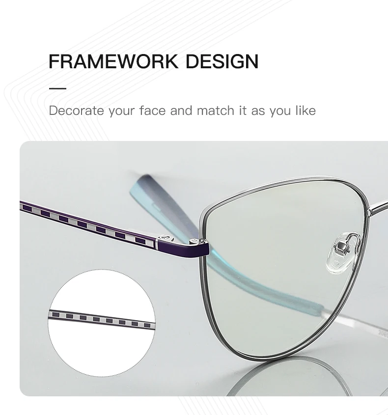 KJDCHD Women Custom Cateye Prescription Glasses Fashion Square Metal Frame with Photochromic Myopia Correction