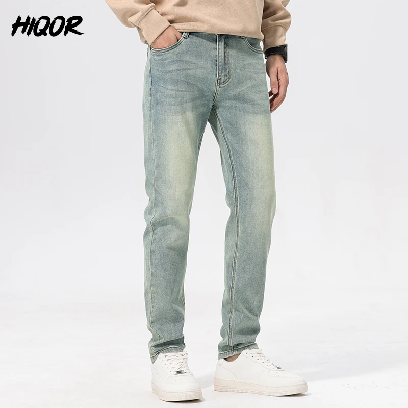 HIQOR Autumn Vintage Mens Denim Jeans Men's Baggy Straight Jeans Fashion Korean Mens Jeans Pants Denim Trousers Streetwear Male