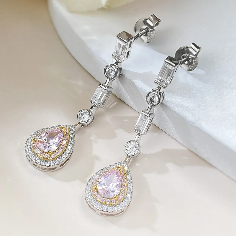 2023 New S925 Silver Style Everyday Versatile Water Drop Style 5 * 7mm Pear shaped Pink Diamond Earrings for Women