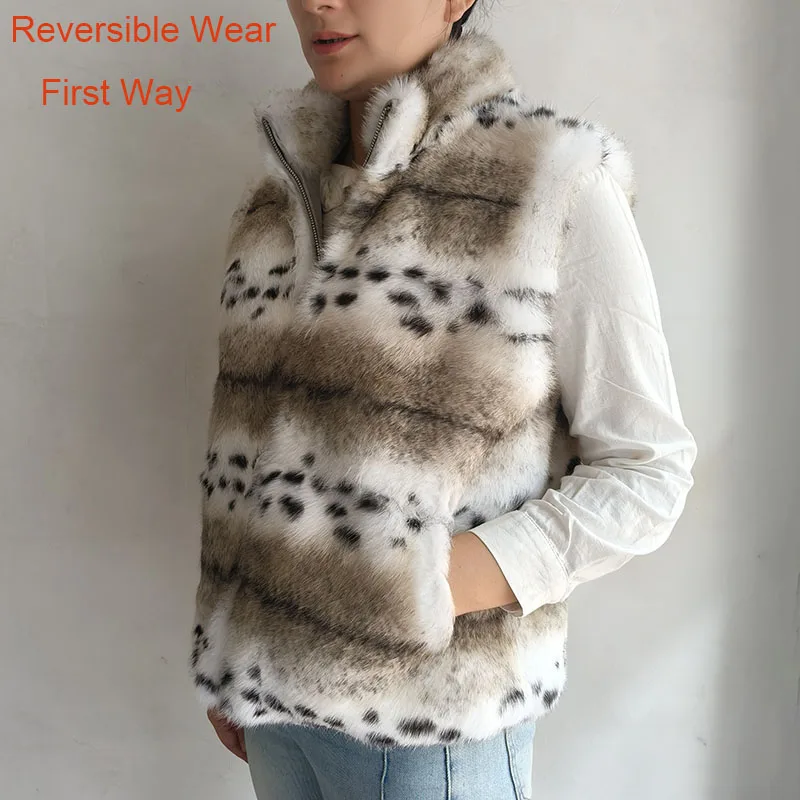 2026 Women Autumn Real Rabbit Fur Vest Sleeveless Warm Turtleneck Female Genuine Fur Jacket Fashion Winter Waistcoat
