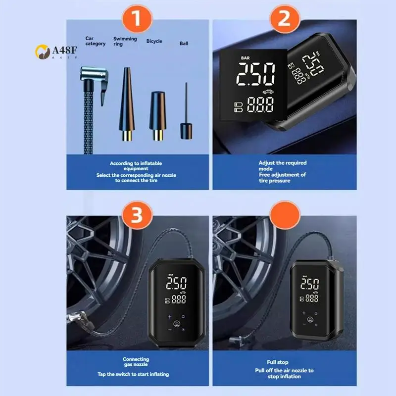

A48F-Electric Ball Pump Portable Sports Automatic Ball Air Pump With Digital Precise Pressure Gauge