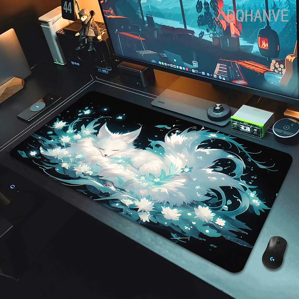 Kawaii Fox Large Gaming Mousepad XXL Gamer Mouse Pad 100x50cm Office Long Table Accessories Mouse Mat Cute Desk Mat For Bedroom