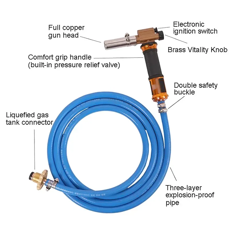 Welding Torch With 2.5m/8.2ft Hose Three-Layer Explosion-Proof Tube Full Copper Gas Welding Tools Torch Applicable Liquefied Gas