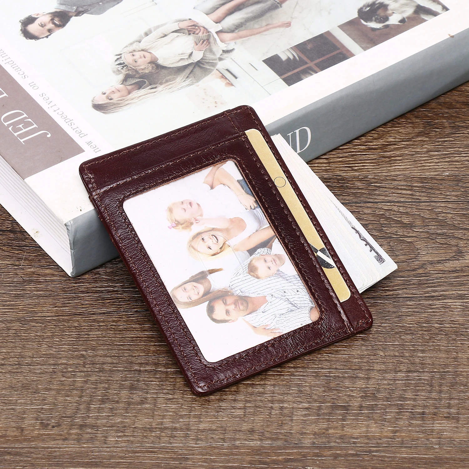 SCHLATUM Vintage Men\'s Genuine Leather RFID Credit Card Holder Small Wallet Money Bag ID Card Case Mini Purse For Male