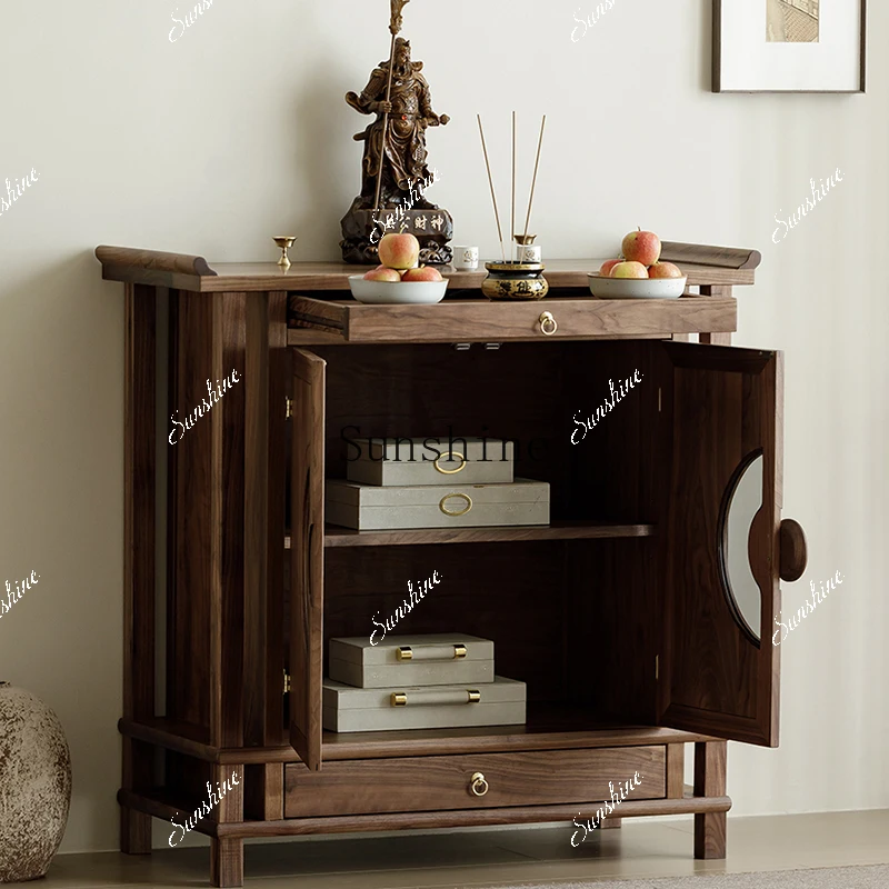 North American black walnut solid wood Buddhist cabinet, living room, God of Wealth desk, household entrance table  FT