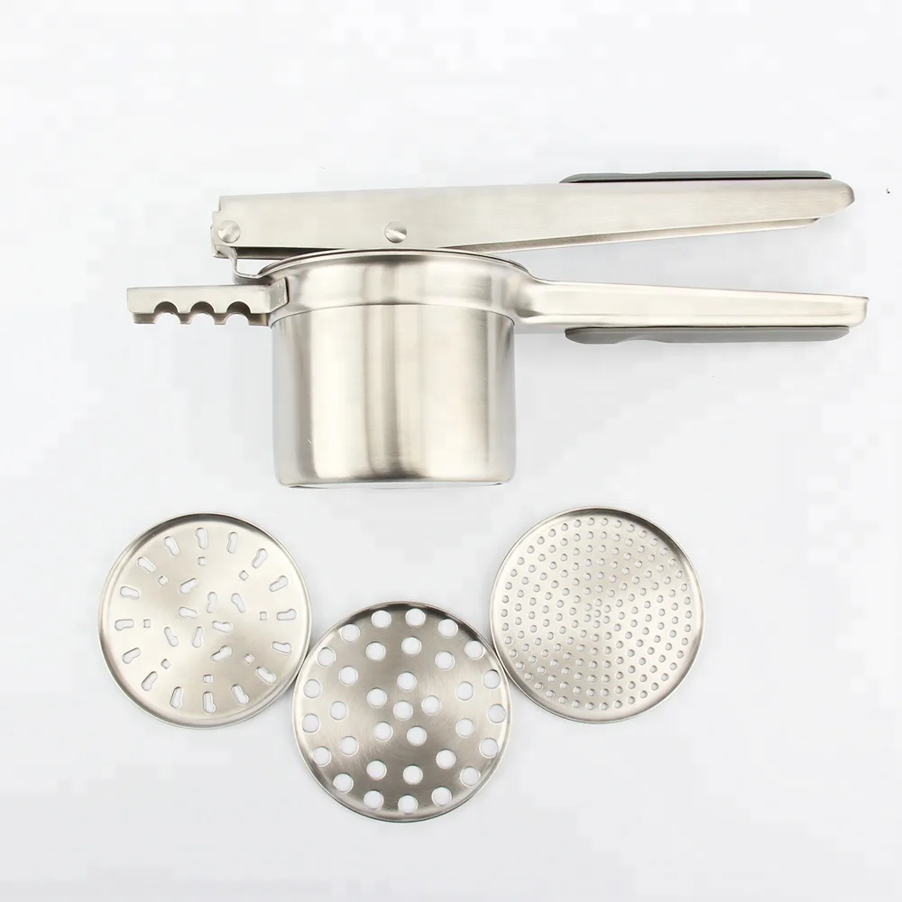 

Top Rated Household Stainless Steel Manual Potato Ricer With 3 Interchangeable Fineness Discs, Durable Potato Masher