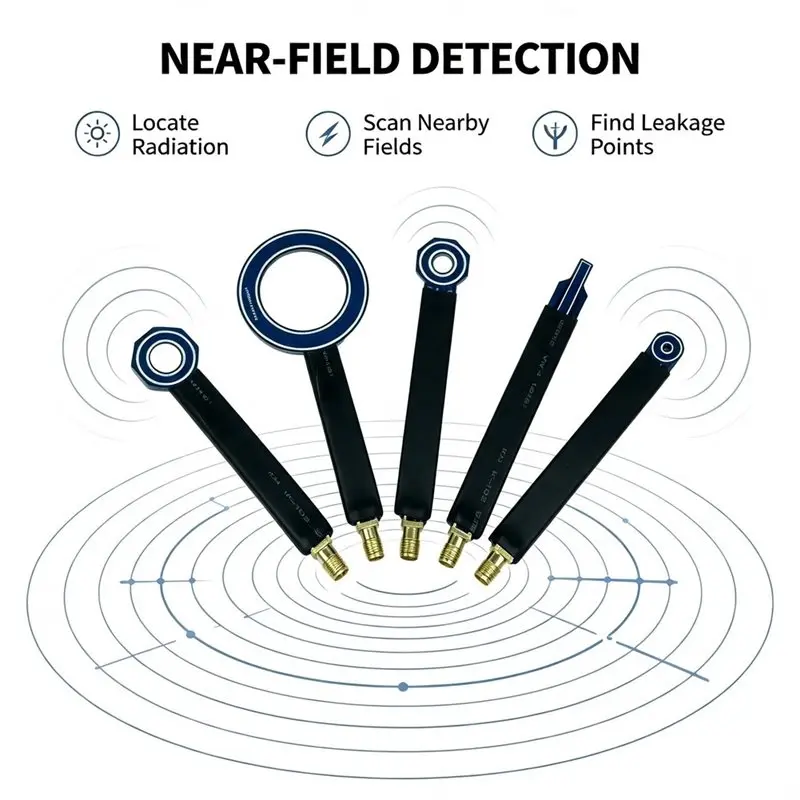 EMC EMI Near-Field Probe Set, Half Shield Near Field Antenna Kit,Frequency 9K-7GHZ, Male Thread, 5Pcs