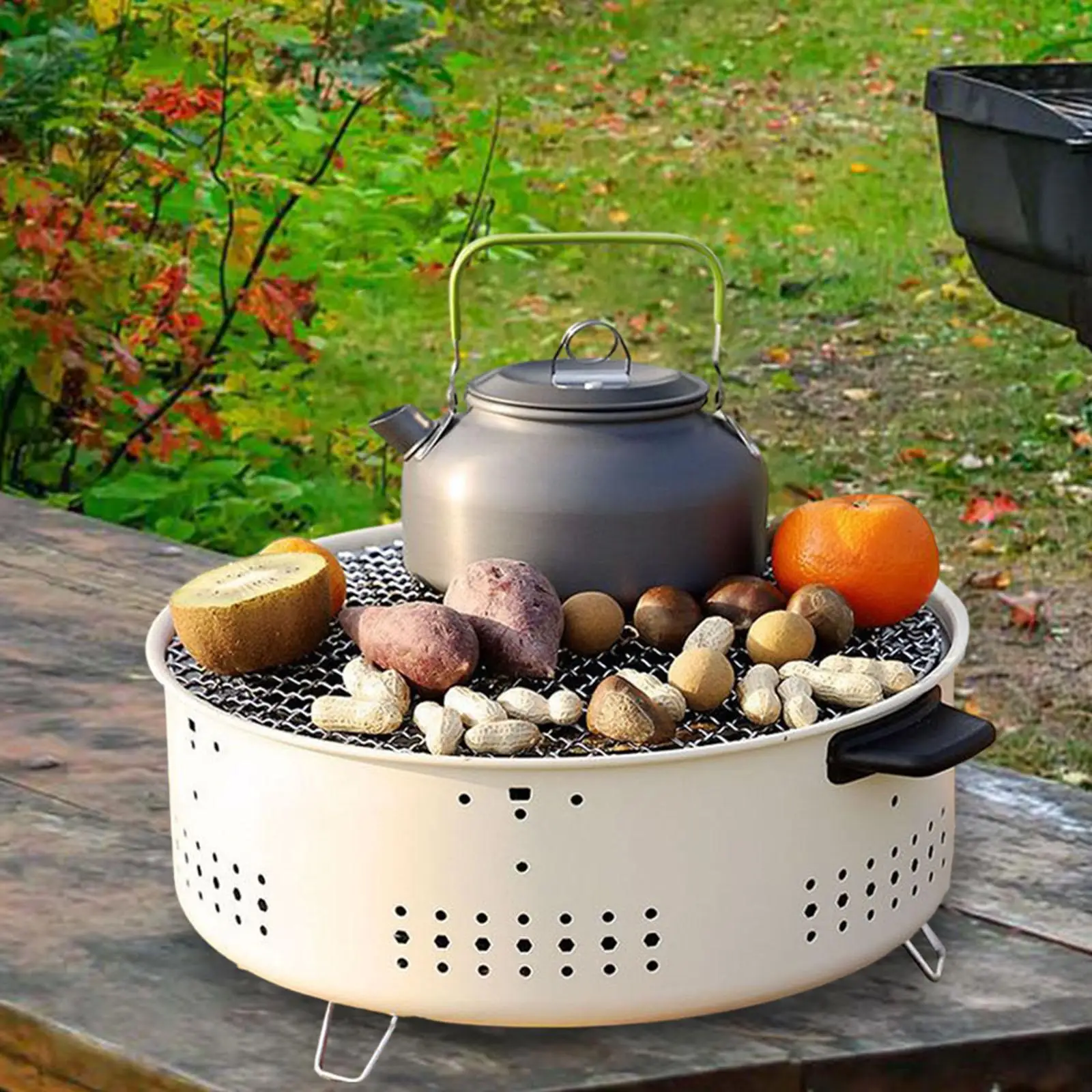 Charcoal Grill Heating Round Firepit Bowl with Grill Grid Wood Burning Camp Stove for Backyard Patio Outdoor Garden Camping