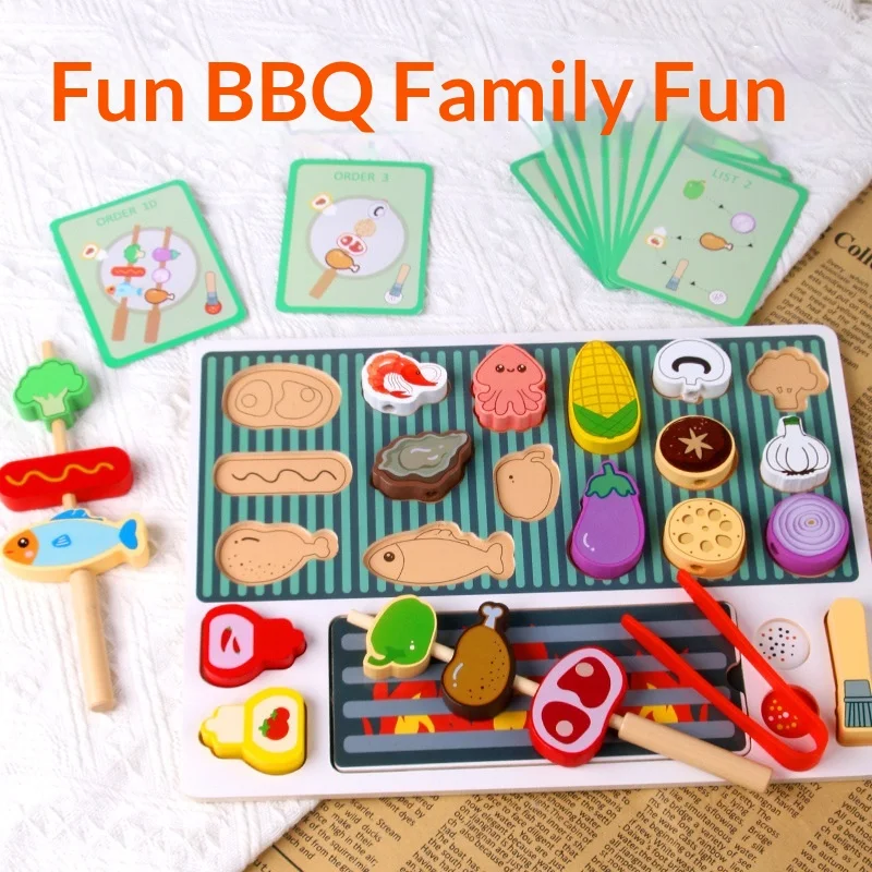 トップカウ-木製bbqごっこ遊びセット-早期学習-形合わせ-認知ブロック-親子インタラクティブおもちゃ-幼児向け