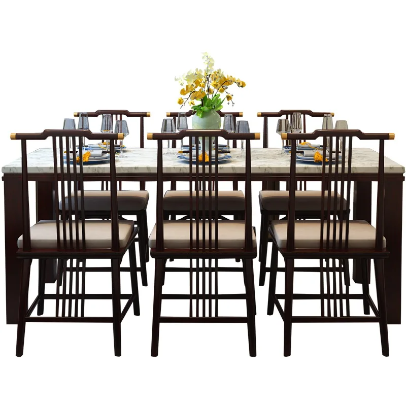 

Modern Simple Solid Wood One Table Six Chairs Set Small Household Rectangular Dining Table and Chair Comfortable Durable Set
