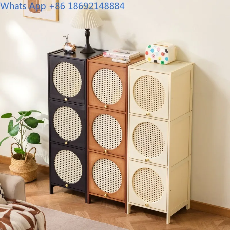 

Floor-standing Bookcase Storage Cabinet Integrated Wall-mounted Organizer Home Wooden with Door Dustproof Display Cabinet Bamboo