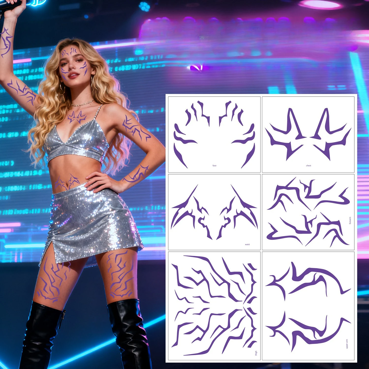 Nouveau Kpop chasseurs de démons Rumi autocollants de tatouage temporaire 6 pièces ensemble étanche visage corps Art Cosplay accessoires pour Halloween