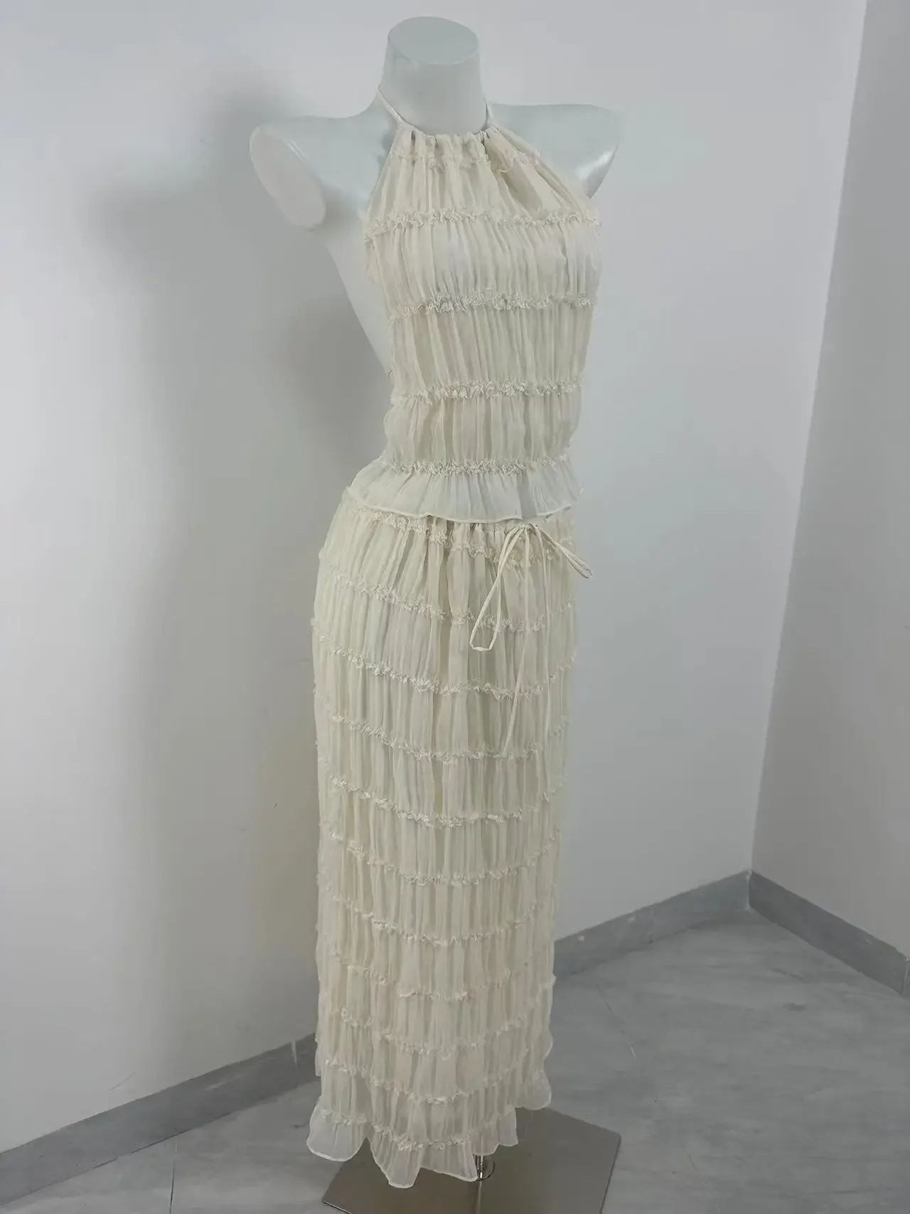 Women's Suit Sexy Sleeveless Backless Top High Waist Skirt 2 Piece Sets Chic Long Skirt Set for Women Lady Chic Beach Dresses