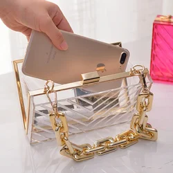 Acrylic Shoulder Bag Party Fashion Metal Chain Small Square Bag Acrylic Transparent Pop Evening Bag Removable Clutch