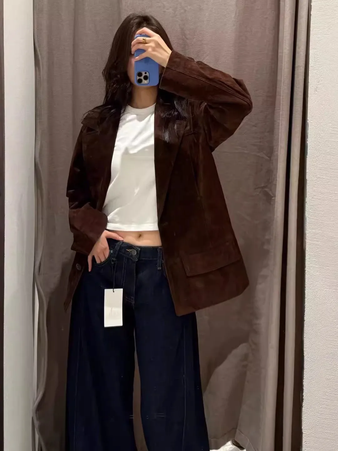 جديد 2025 الخريف المرأة عادية Sle فضفاضة تناسب الجلود فو الجلد المدبوغ Jaet الوقوف طوق طويل Sve زر واحد إغلاق معطف