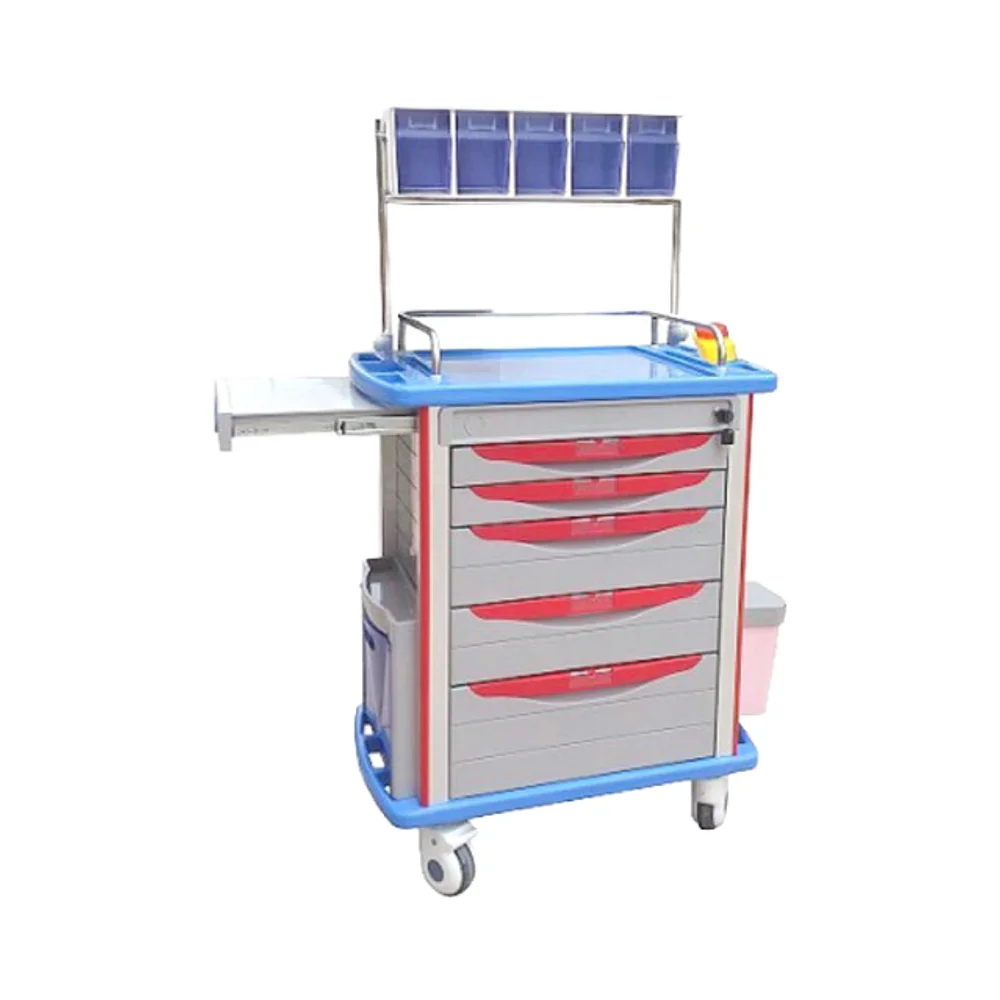 Long Term Hospital ICU Surgical Furniture ABS Emergency Medical Trolley with Socket Wheel Industrial Design Nursing Metal